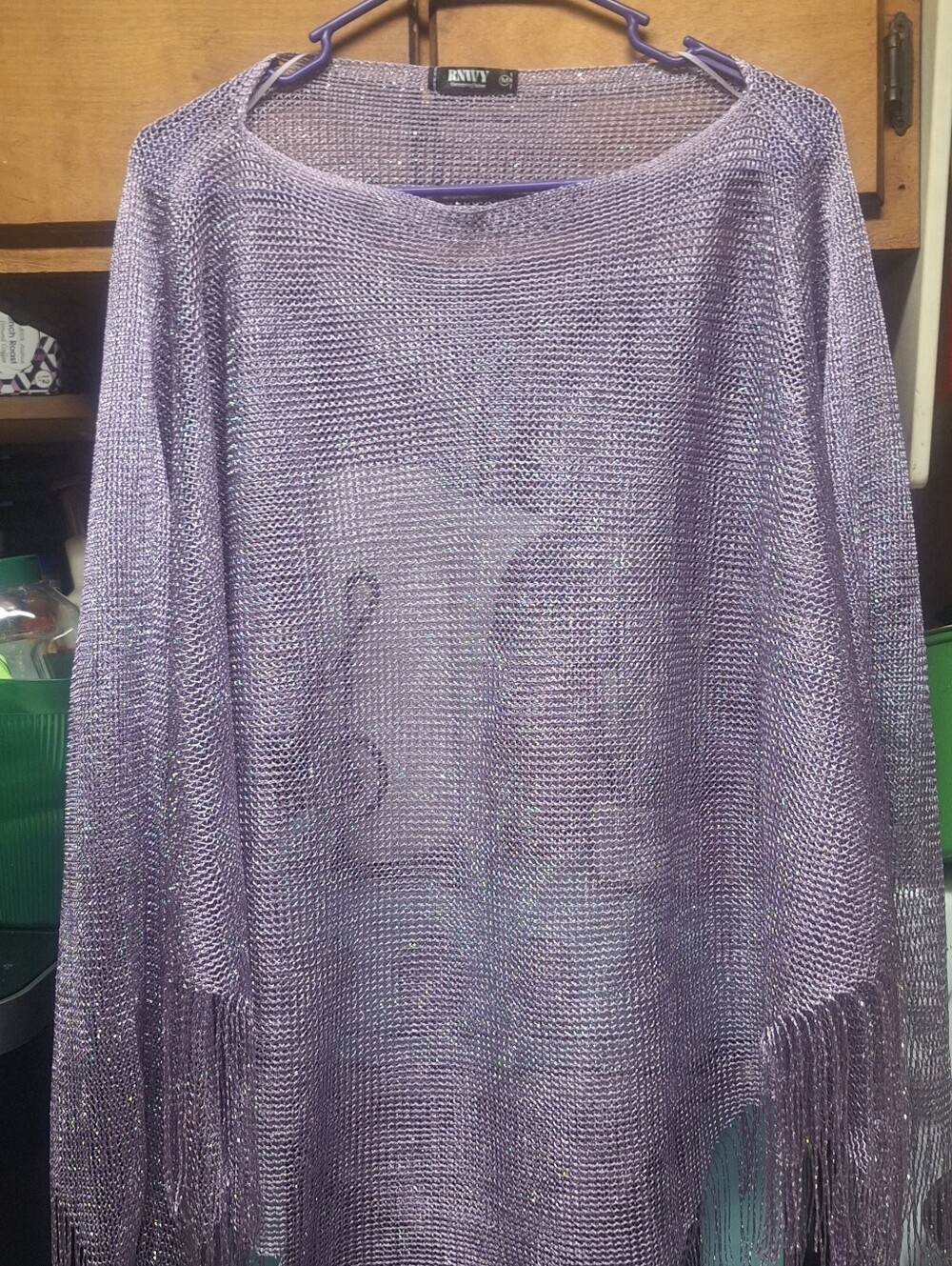 Light Purple Metallic Knit Fringe Women's Poncho